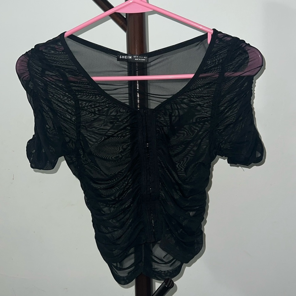 Sheer Stretchy Top With Front Hooks NWOT